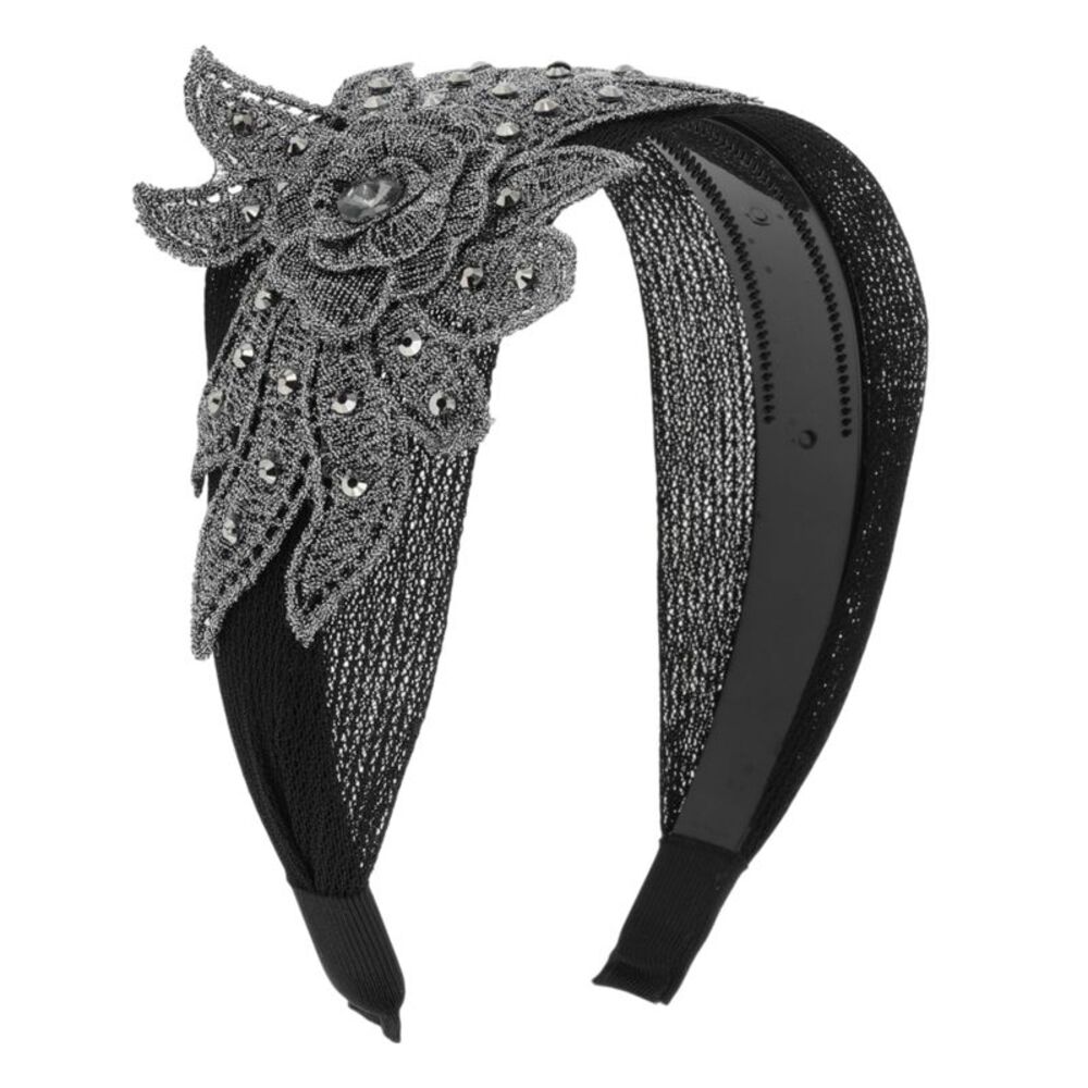 Rhinestone Wide-side Headband Black